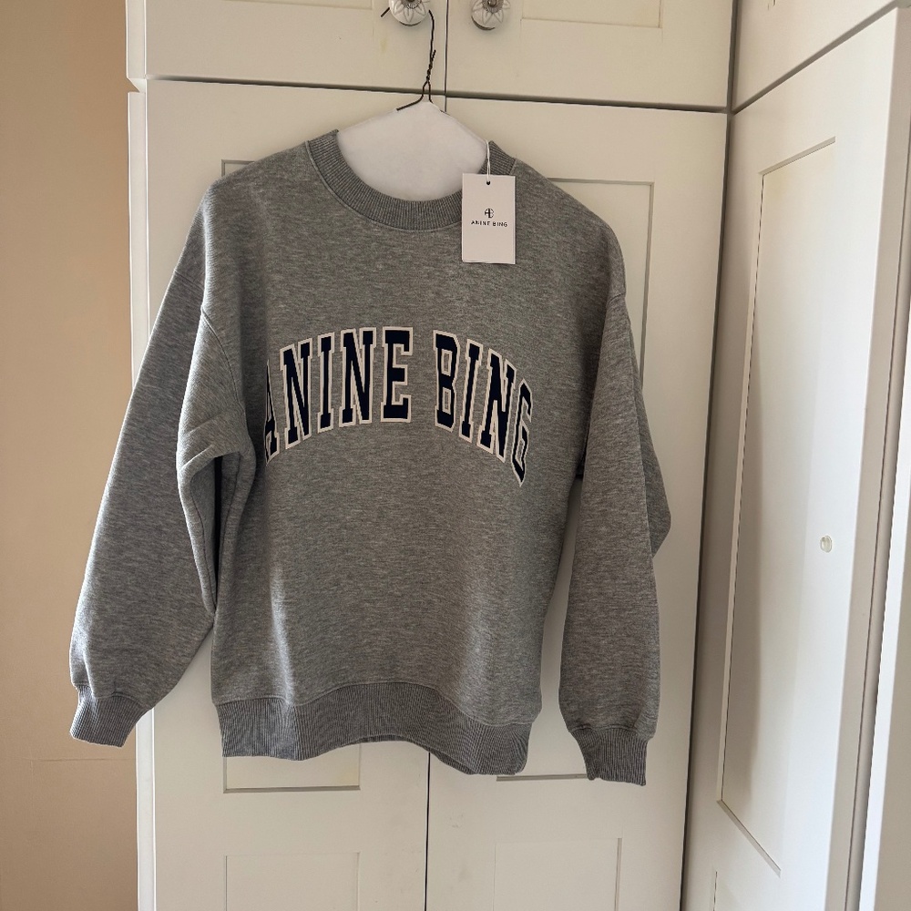 ANINE BING GREY SWEATSHIRT WITH NAVY BLUE LOGO/ NEW WITH TAGS